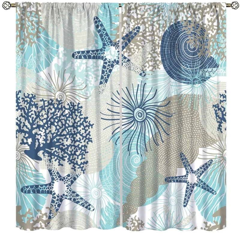 Focusbrite Coastal Curtains Ocean Beach Themed Room Darkening Window Curtain