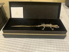 NEW IN BOX L'Objet Lizard Gecko Letter Opener Gold Tone with Crystal Eyes