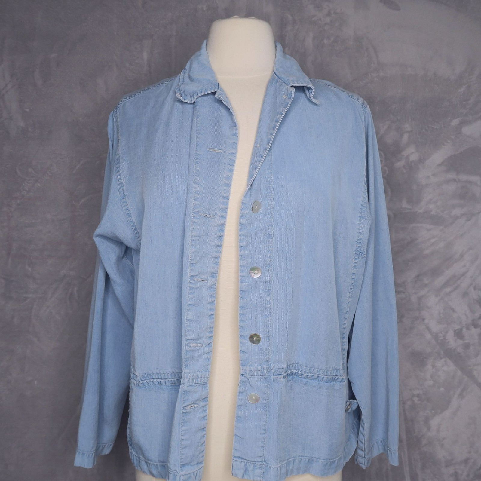 TOOFAN Blue Chambray Button Down Shacket Size M L… - image 5