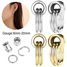 1 Pair Dangle Ear Gauges with Rings Double Flared Ear Tunnels Ear Plugs Expander