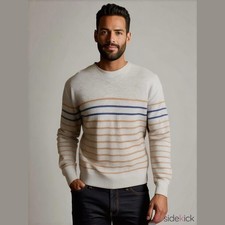 Gap Mens Sweater Size XL Light Heather Gray Mustard Blue Breton Stripe VNeck NEW