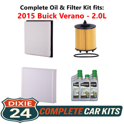 Fits: 2015 Buick Verano 2.0L Complete Air, Oil & Cabin Filter Kit (5W-30)