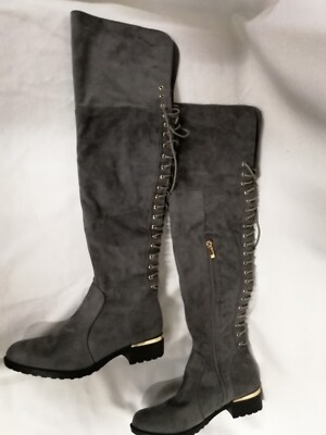 Fusion Grey Over the Knee boots with lace up to back of boots Size