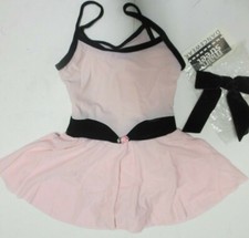 Ballet dress camisole black velvet bow detail small child Pink