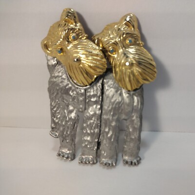 Vintage NOS Gold Tone Silver Tone Dog Brooch Turning Heads 