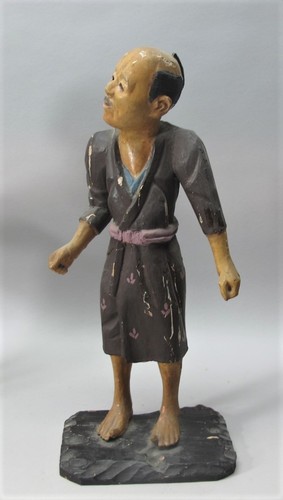 Rare Antique Pair of 18th C. CHINESE EXPORT Carved Wood Figures,  circa 1750 - Picture 5 of 12