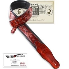 Walker And Williams GB-21 Red Bourbon Fleur De Lis Design Padded Guitar Strap 