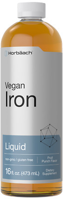 Liquid Iron Suppplement | 16 Fl Oz | Vegan | Fruit Punch Flavor | by Horbaach