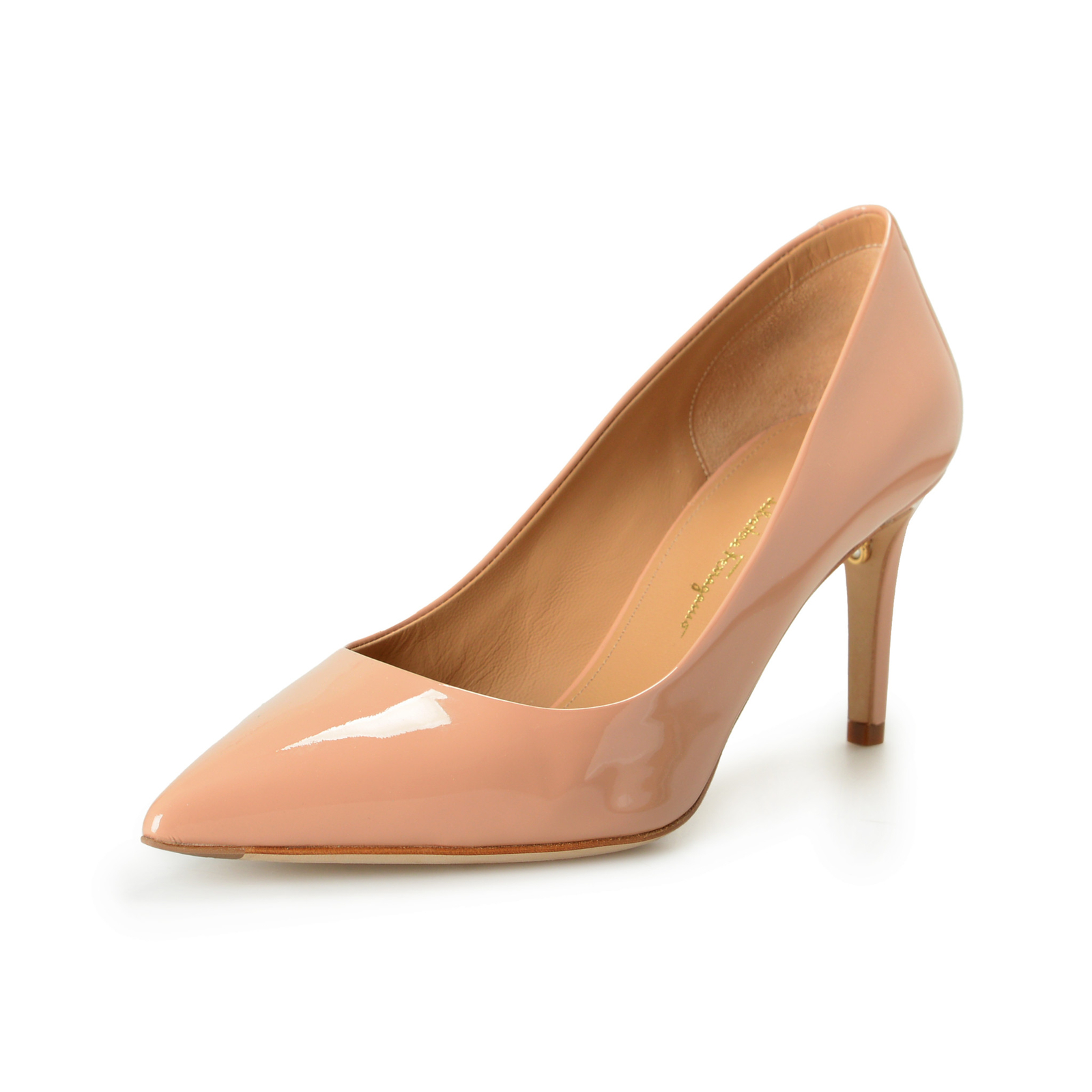 Женские туфли-лодочки на каблуке Salvatore Ferragamo ILARY 70 бежевого цвета из лакированной кожи