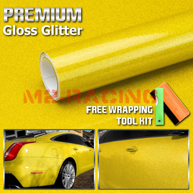 60"x480" High Gloss Yellow Glitter Sparkle Car Vinyl Wrap Sticker Decal