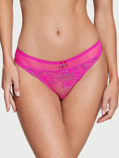 Victoria's Secret Body By Victoria Shimmer Lace-Front Thong Fuchsia Frenzy S NEW