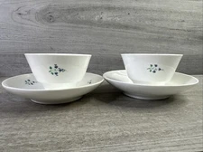 Set Of 2 Early English Sprig Tea Bowl & Saucer, Delicate Hand Painted Flowers