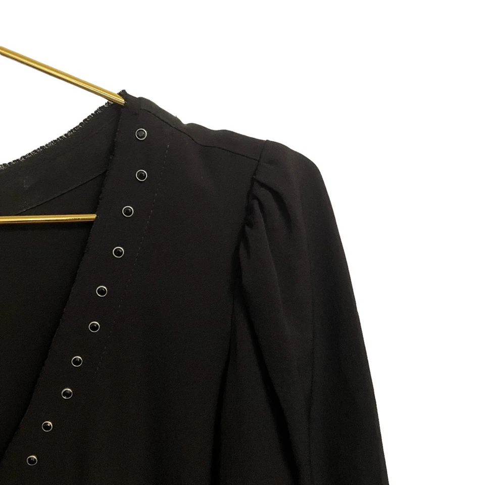 Zadig & Voltaire Deluxe Black Silk Studded V Neck Dress Size MED - Image 2 of 4