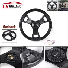 Universal 13.5" Black PVC GRIP 6-HOLE Carbon Fiber 3-SPOKE Steering Wheel 345MM