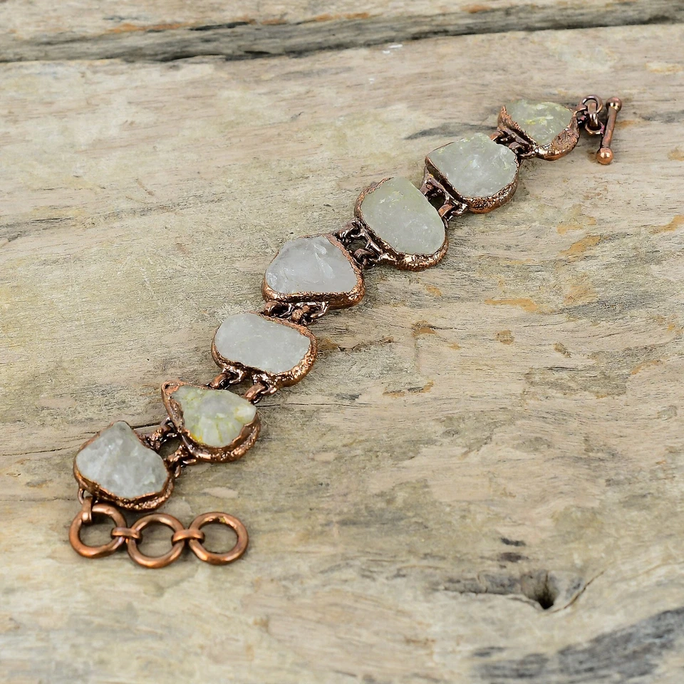 Rainbow Moonstone Rough Copper Love Gift Electroformed Adjustable Bracelet 6.0" - Image 4 of 4