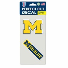 MICHIGAN WOLVERINES GO BLUE 4"X4" DIE CUT DECAL 2-PACK CAR HOME NEW WINCRAFT   
