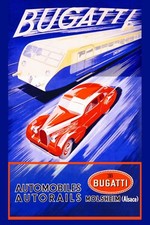 Automobile Bugatti Car Racing Speed Train Alsace Vintage Poster Repro FREE S/H