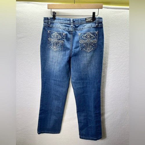 Earl Jeans Denim Ankle Jeans Womens 10 Stretch Bling Pockets embroidered 2119 - Picture 8 of 9