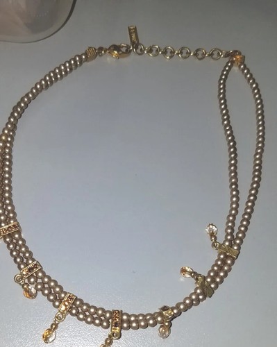 Collana Napier Finta Perla 2 Filati Pietra Nascita Novembre Choker tono oro - Foto 2 di 19