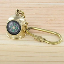 Mini Compass Carabiner Keychain | Nautical Helmet Design 100% Brass Construction