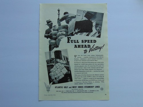 1942 ATLANTIC GULF and WEST INDIES STEAMSHIP LINES WWII vintage art print ad