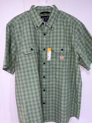 Carhartt TW4625-M Shirt Men's XL Green Plaid Loose Fit Short Sleeve Button-Down