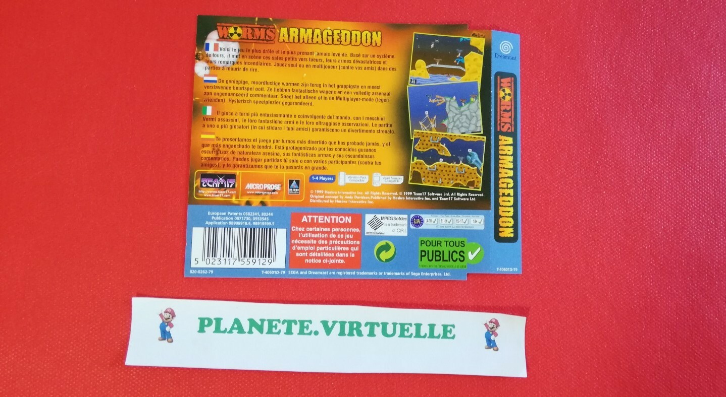 JAQUETTE ARRIÈRE WORMS ARMAGEDDON DREAMCAST SEGA  PAL EUR  🌟 