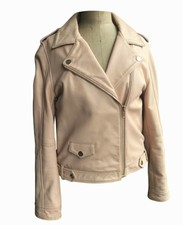 New Claudie Pierlot Womens Corto Nude Leather Motorcycle Biker Jacket. Sz 40