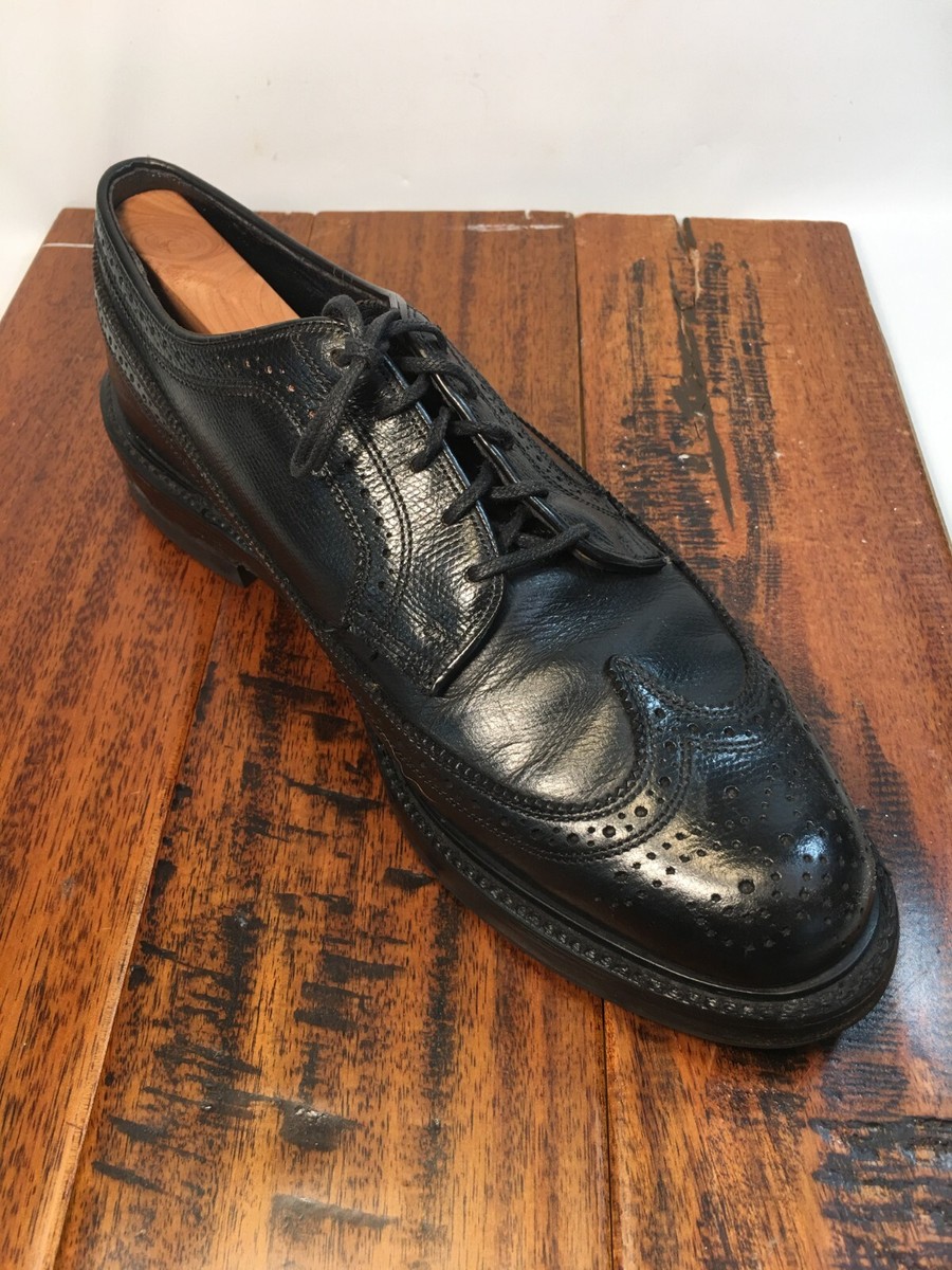 MEN VTG FLORSHEIM 75675 KENMOOR LONGWING BLK LEATHER DERBY