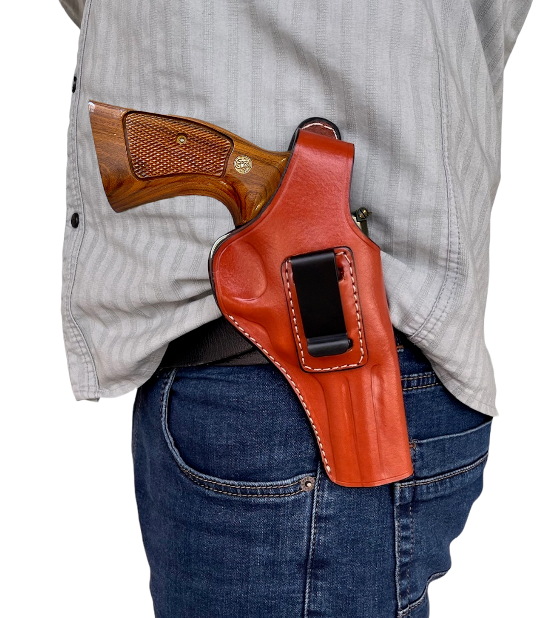 Leather Belt Holster Fits S&W Model 686, 60, 10, 19, 357 Magnum, OWB/IWB