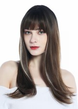 Wig Women's Wig Long Straight Pony Brown Platinum Blonde Strands Highlights