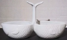 Boston Warehouse Double Fish Whale White Ceramic Serving Bowl Dish Figurine