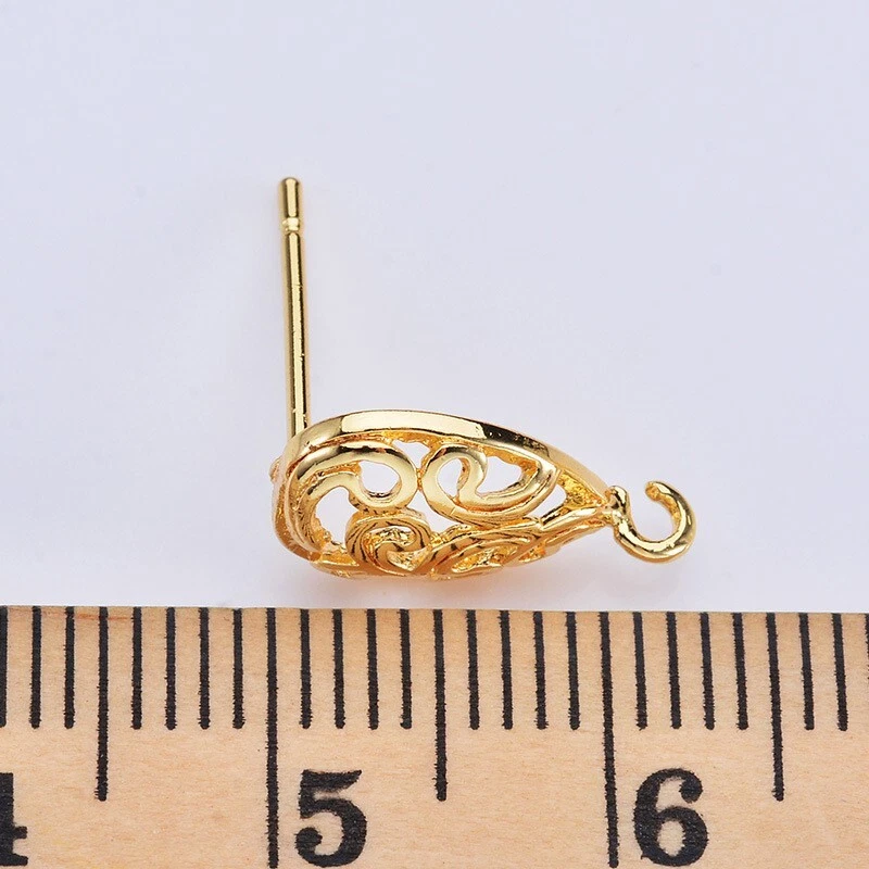 20Pcs Real Gold Plated Brass Ear Post Stud Teardrop Dangle Earring w/Loop 13x7mm Foto 4 de 4