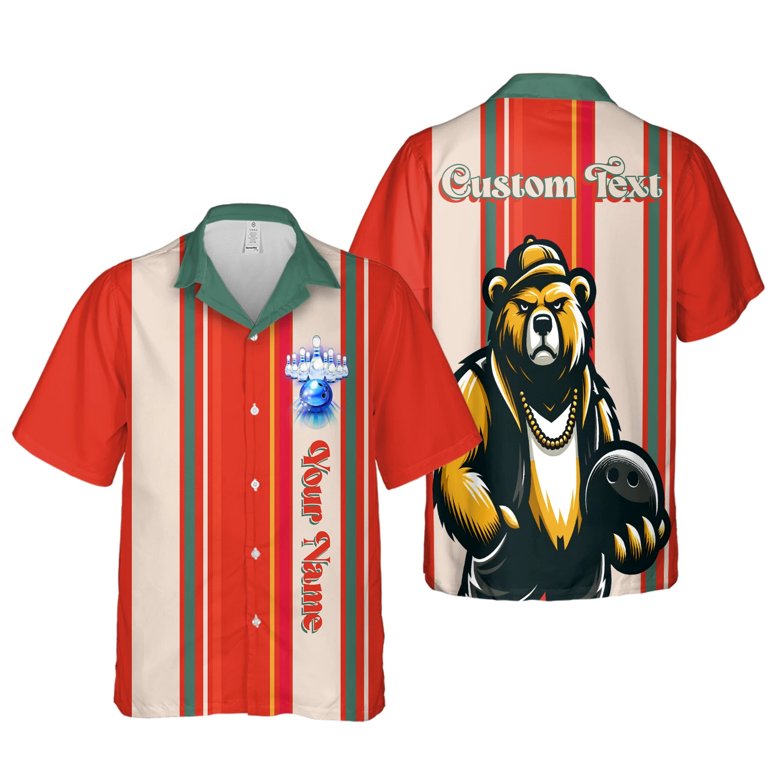 Custom Bowling Shirt For Men, Grizzly Bear Personalize Name Hawaiian Shirt