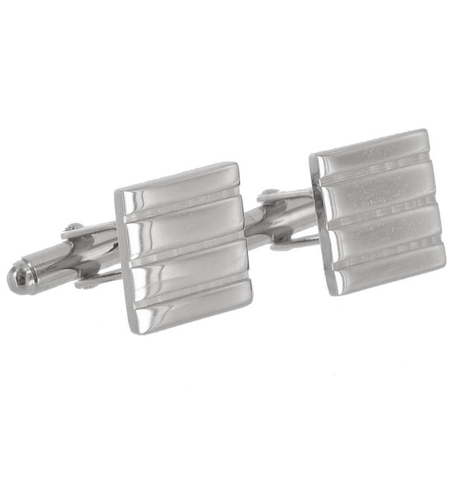 Silver Tone Square Striped Mens Cufflinks Toggle Back 1/2