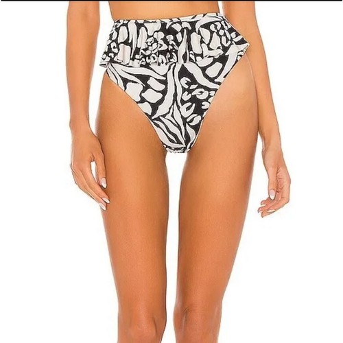 Beach Riot Daisy Ruffle Bikini Bottoms Size M | Black White Animal Print Swim - Picture 3 of 10