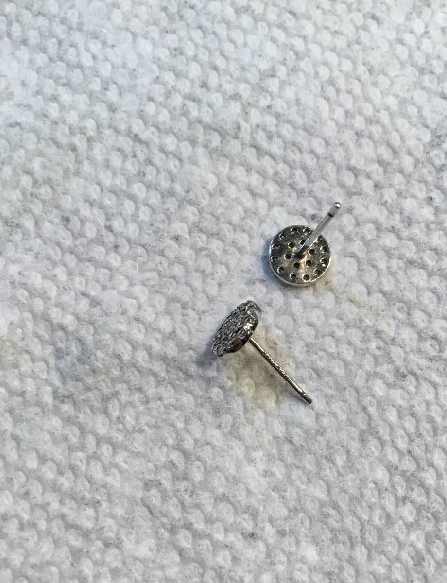 Sterling Silver R 925 CN Stud Earrings Clear Rhinestone Stamped