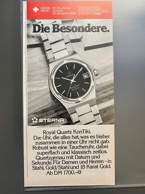 Eterna Royal Quartz KonTiki Original 1979 Vintage Watch Advert Werbung Reklame