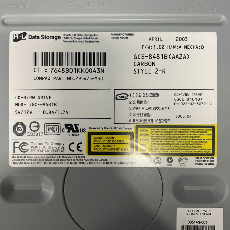 Hitachi LG GCE-8481B CD-R/RW IDE Desktop Optical Disk Drive Burner 295475-M30 - Image 3 of 4
