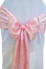 100 Pink Satin Chair Cover Sash Bows 6" x 108" Banquet Wedding Made in USA