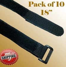 10x 18" Black Fastener Cable Tie Down Straps Reusable Cord Hook & Loop