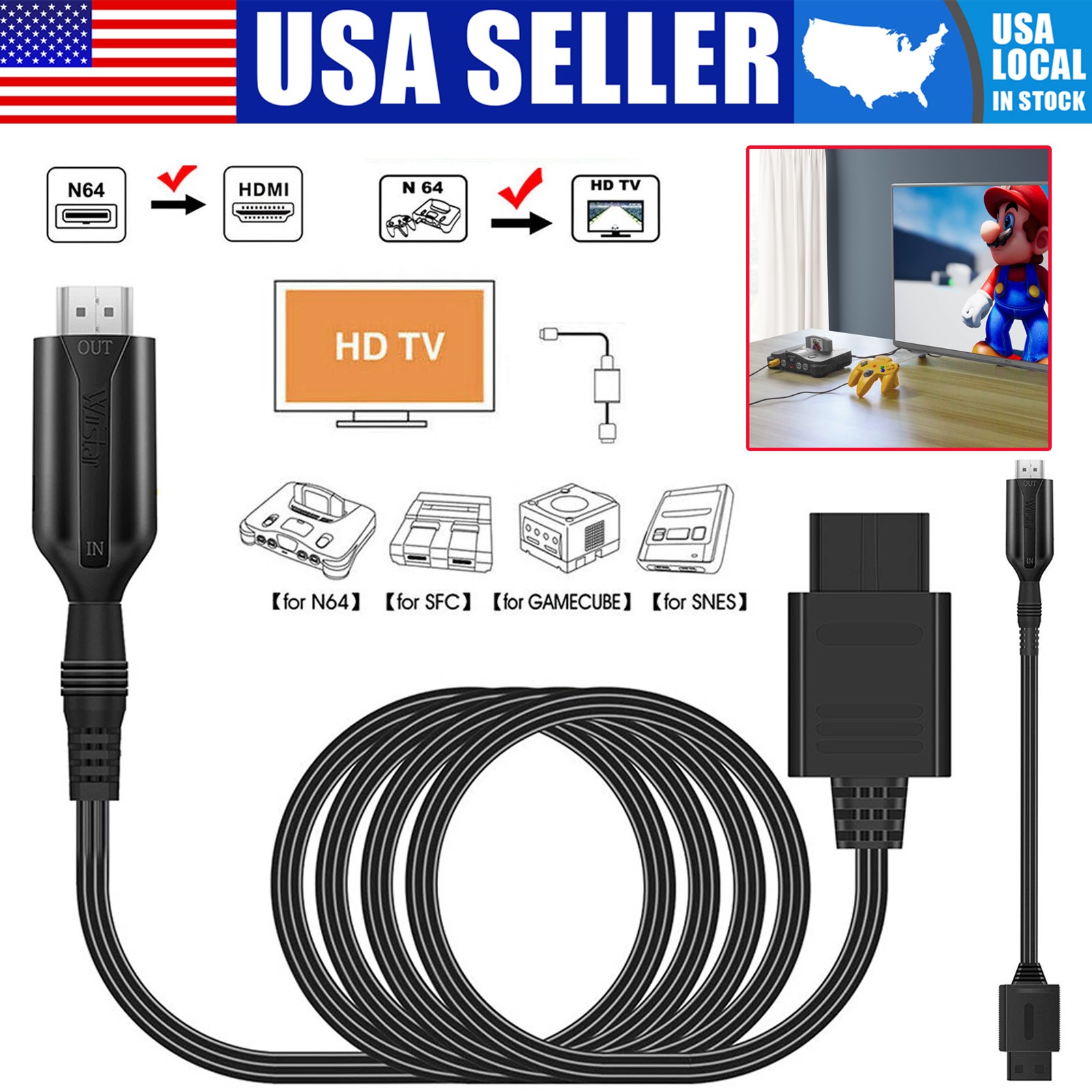 N64 to HDMI Converter Adapter Link Cable for Nintendo N64/SNES/NGC/SFC/Gamecube