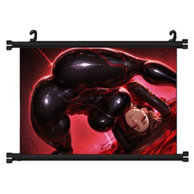 Red-Eyed Waifu Wall Scroll, Dark Fantasy Anime Tapestry, Room Decor