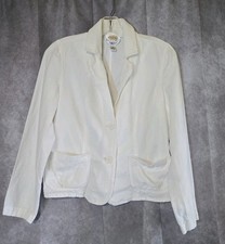 Talbots Petites Womens White Irish Linen Blend Button Blazer Size 8