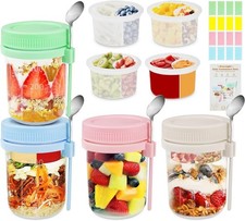 Overnight Oats Containers with Lids and Spoons - 4 Pack 16 oz Glass Mason Jars