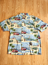 Vtg Disney Hawaiian Shirt Men Medium Mickey Mouse Minnie Surf Classic Car Beach