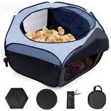 Chick Brooder Box Playpen Tent, Pop Up, Dual Door, Waterproof Mat, Blue