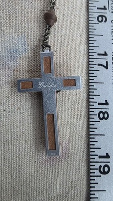 Beautiful Catholic Religious Antique Wood Beads Rosary From Lourdes France 19''