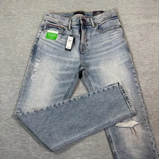 Tommy Hilfiger Jeans Men 30x32 Blue Slim Fit THFlex Distressed Recycled Denim