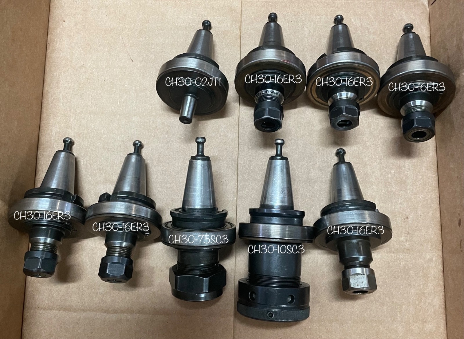 Parlec CAT30 Tool Holder Lot - ER16, Drill Chuck Arbor & SC3 Collet Chucks